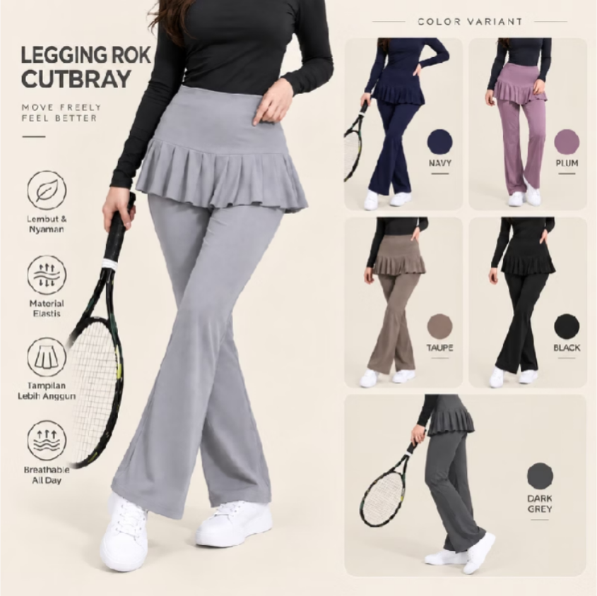 Legging Rok Cutbray Rok Rempel Olahraga Wanita Elastis Yoga Jogging Zumba